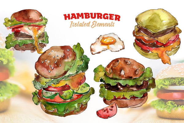 Hamburger Watercolor png Digital