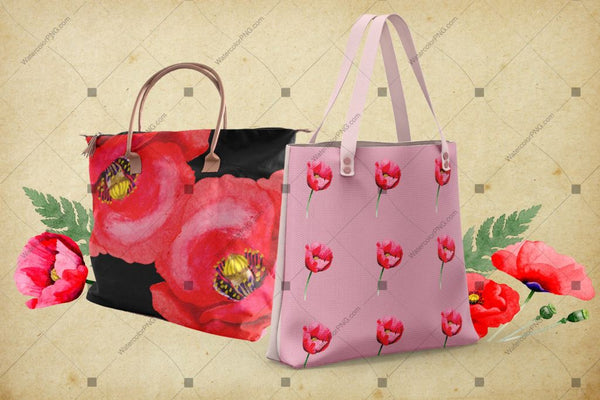 Hand-Painted Poppies Png Watercolor Set Budle