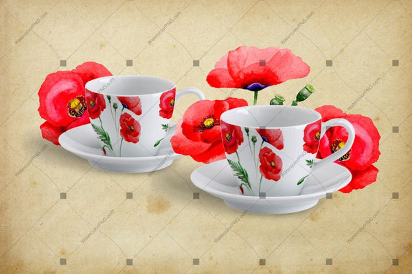 Hand-Painted Poppies Png Watercolor Set Budle