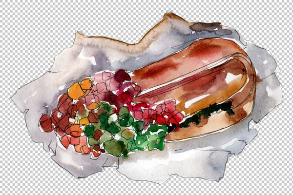 Hot dog in Ukrainian watercolor png Flower