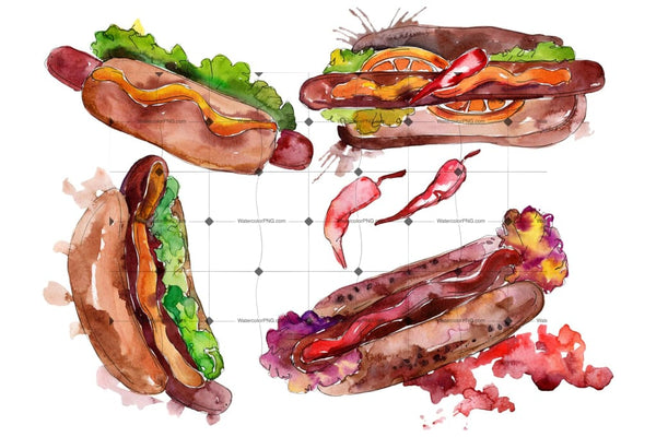 Hot-Dog With Pepper Watercolor Png Flower
