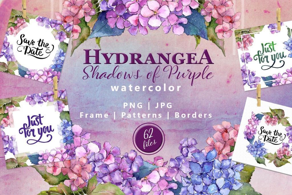 Hydrangea Png Watercolor Flower Set Digital