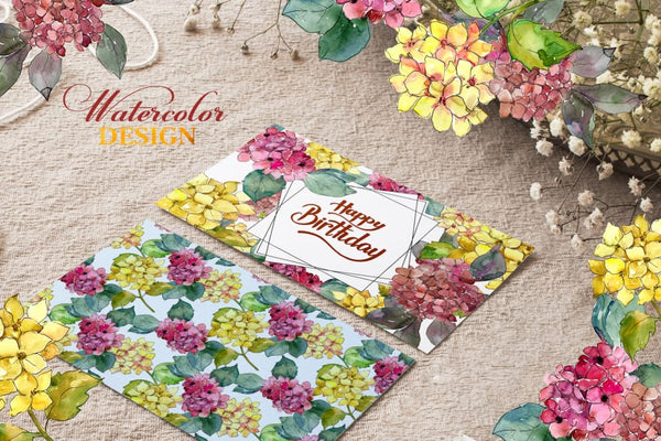 Hydrangeas Yellow-pink Watercolor png Digital