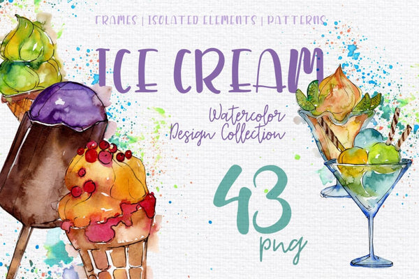 Ice- cream Sundae watercolor png Digital