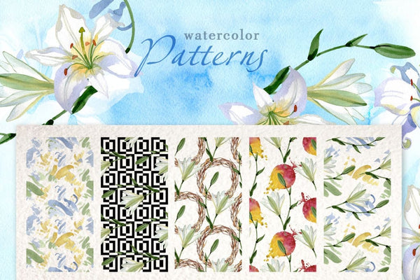 Lilies White Watercolor png Digital