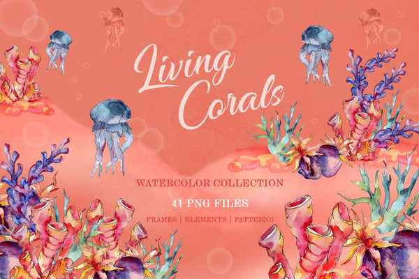 Living Coral Watercolor Bundle 16 products in 1 Bundle