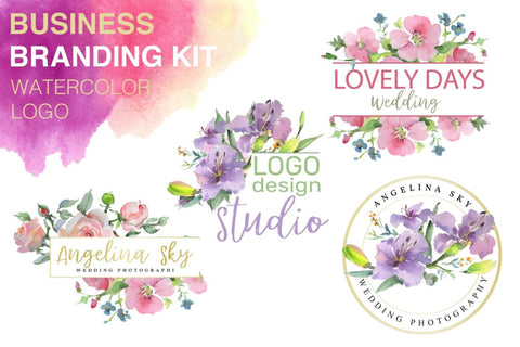 logo pink and purple hibiscus Watercolor png Flower