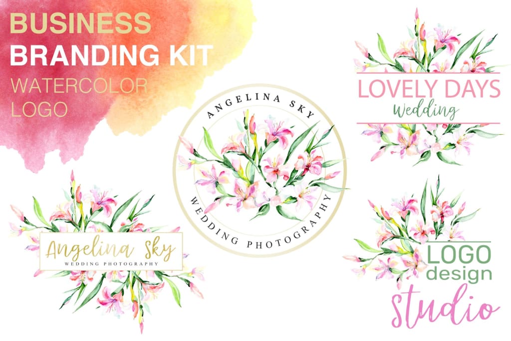 LOGO with alstroemerias Watercolor png Flower
