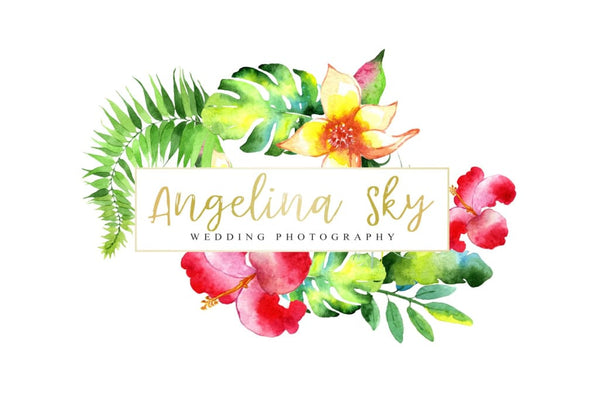 LOGO with bright tropical flowers Watercolor png Flower
