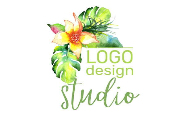 LOGO with bright tropical flowers Watercolor png Flower