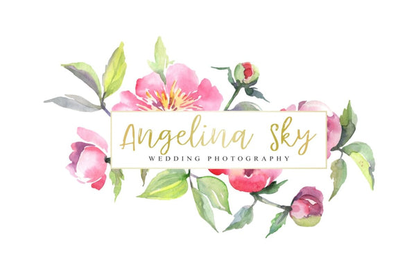 LOGO with peonies Watercolor png Flower