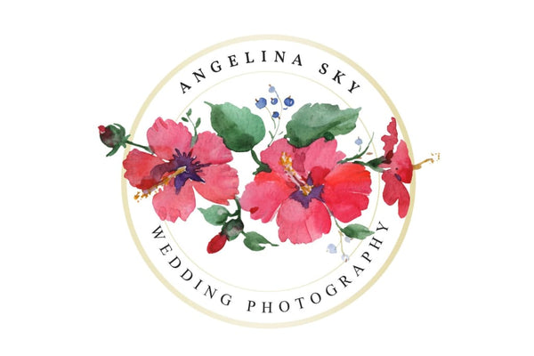 LOGO with red hibiscus and bluebells Watercolor png Flower