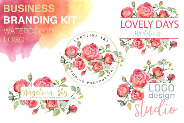 LOGO with red roses Watercolor png Flower