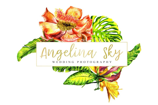 LOGO with tropical flowers Watercolor png Flower