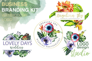 LOGO with tropical flowers Watercolor png Flower