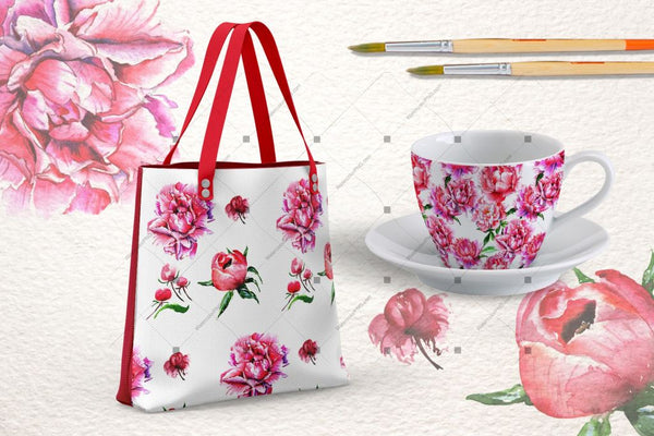 Lovely Pink Peony Png Watercolor Set Digital