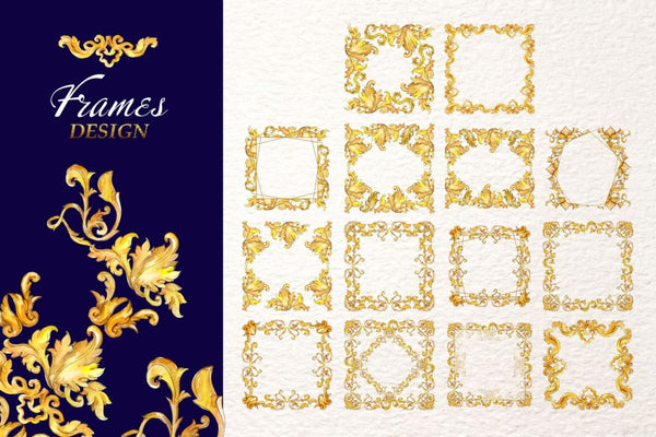 Luxury gold monograms. Fashion prints Watercolor png Digital