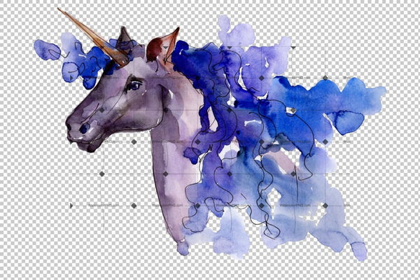 Magic Blue And Pink Unicorns Png Watercolor Set Digital