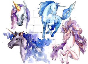Magic Blue And Pink Unicorns Png Watercolor Set Digital