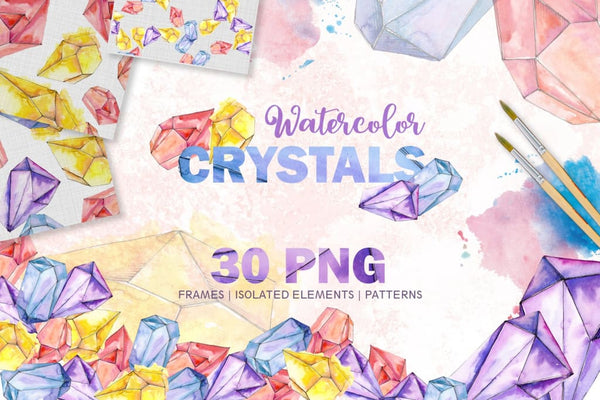 Magic Watercolor Crystals PNG set
