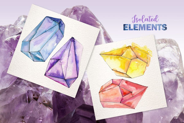 Magic Watercolor Crystals PNG set