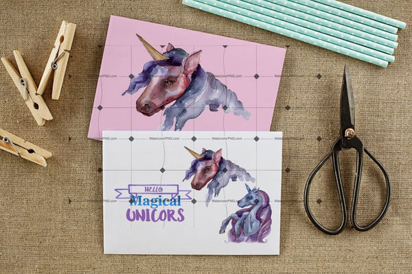 Magical Purple Unicorn Png Watercolor Set Digital