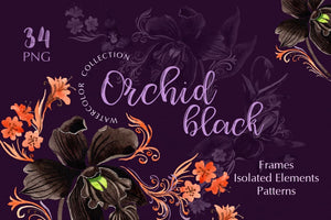 Orchid black Watercolor png Digital