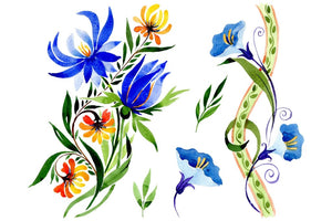 Ornament floral blue watercolor png Flower