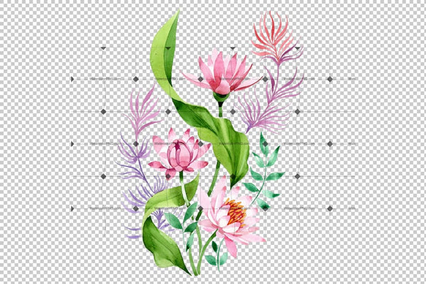 Ornament Of Pink Lotus Png Watercolor Set Flower