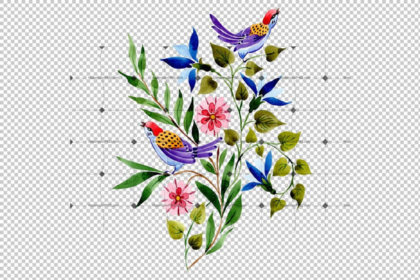 Ornament With Birds Png Watercolor Set Digital