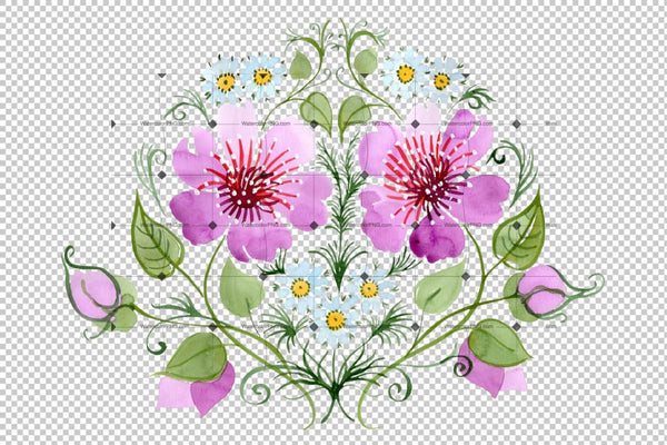 Ornament With Daisies Png Watercolor Set Flower