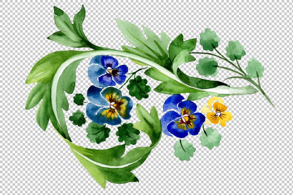 Ornament with violas Watercolor png Flower