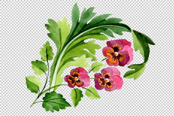 Ornament with violas Watercolor png Flower