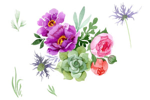 Peonies paradise purple watercolor png Flower