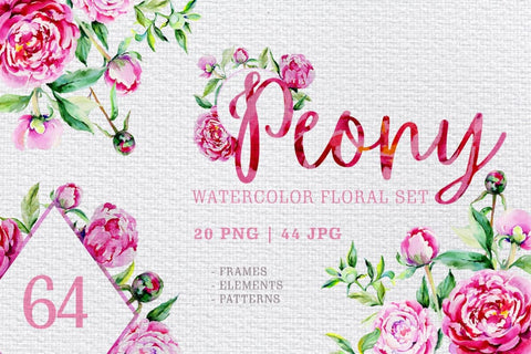 Peony pink watercolor png Digital