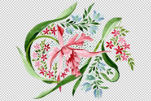 Pink floral ornament watercolor png Flower