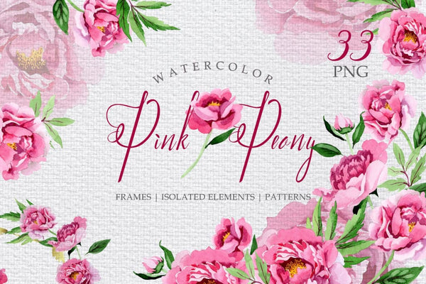 Pink Peonies Flavor of Love Watercolor png Digital