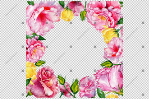 Pink Rose Flowers Frame Watercolor Png Design