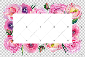Pink Rose Frame Flowers Watercolor Png Design