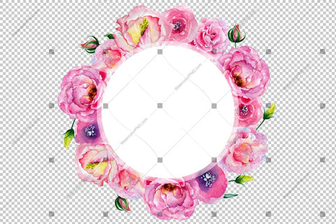 Pink Rose Frame Wreath Flowers Watercolor Png Design