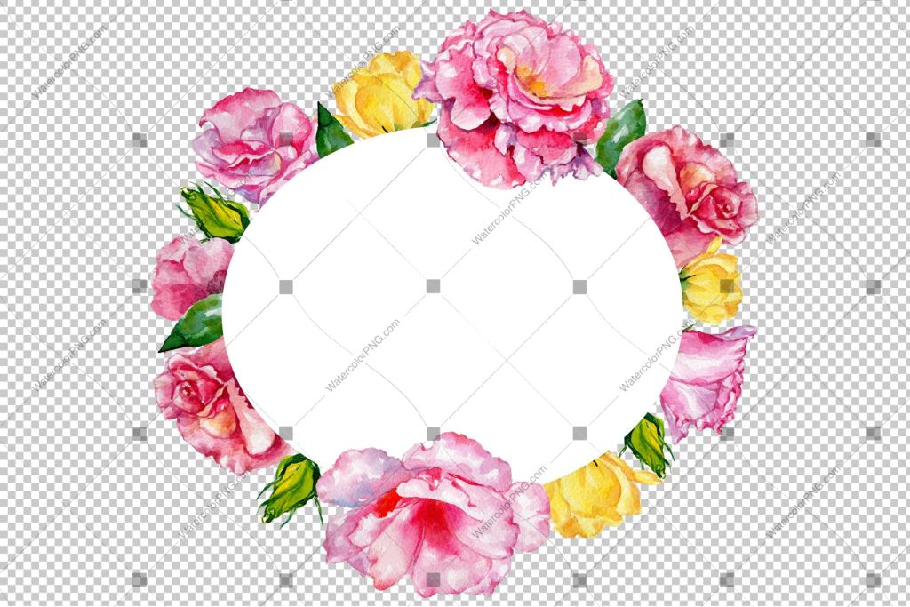 Pink Rose Frame Wreath Flowers Watercolor Png Design
