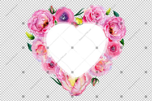 Pink Rose Heart Frame Flowers Watercolor Png Design