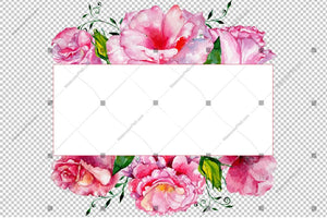 Pink Rose Png Frame Flowers Watercolor Design