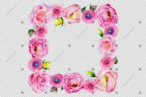 Pink Rose Watercolor Frame Flowers Png Design