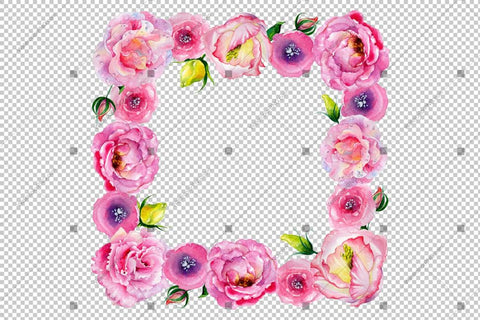 Pink Rose Watercolor Frame Flowers Png Design