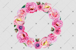 Pink Rose Wreath Flowers Frame Watercolor Png Design