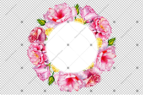 Pink Rose Wreath Flowers Frame Watercolor Png Design