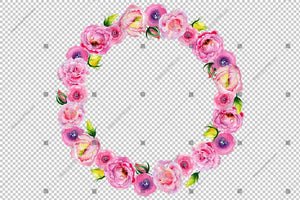 Pink Rose Wreath Frame Flowers Png Watercolor Design