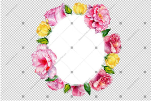 Pink Rose Wreath Frame Png Flowers Watercolor Design