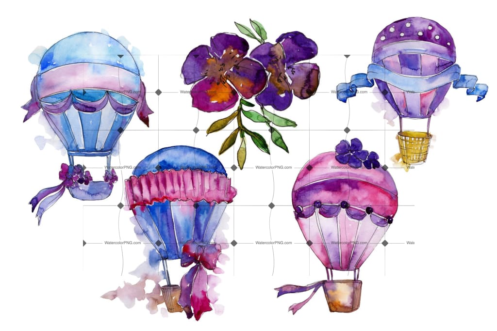 Purple Balloons Png Watercolor Set Digital